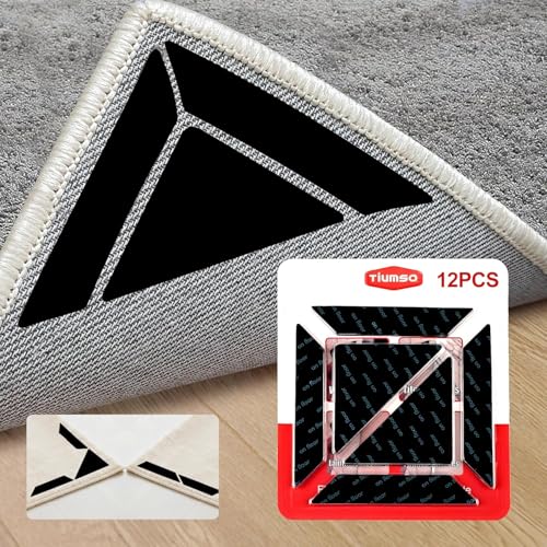 12Pcs Rug Grippers Set - Non-Slip Carpet Tape & Corner Pads for Hardwood & Tile Floors