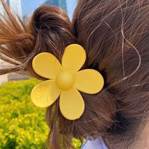 Jugielu Large Yellow Flower Hair Claw Clip Matte Acrylic Floral Hairclip