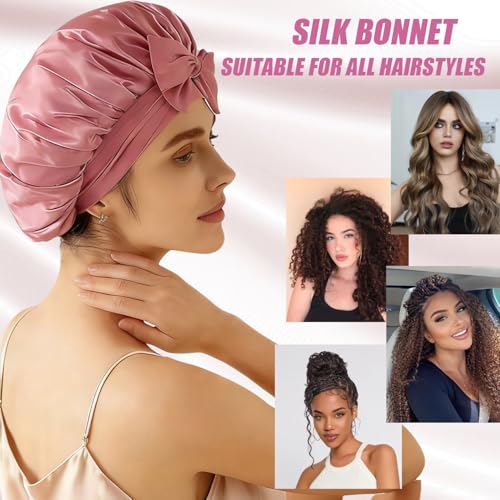 Satin Silk Bonnet for Sleeping with Elastic Tie Band - Large Sleep Cap