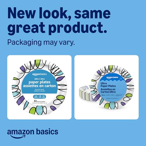 Amazon Basics 10-Inch Disposable Paper Plates, Extra Sturdy, 44 Count