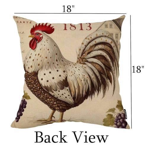 Mugod Retro Beige Chicken Rooster Throw Pillow Cover 18x18