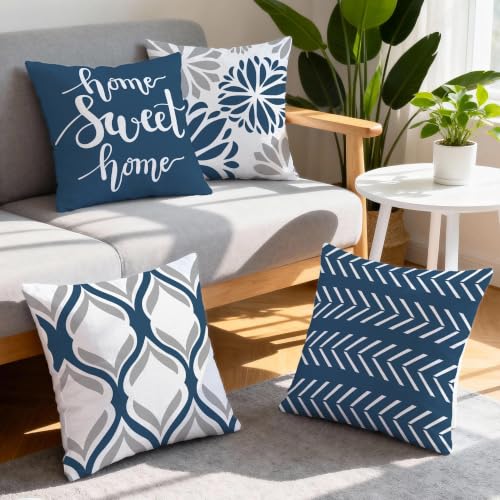 Pinata Blue Throw Pillow Covers 18x18, Boho Decorative Set of 4