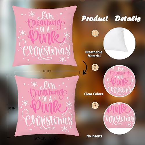 Pink Christmas Pillow Covers 18x18 Double-Sided Decorative Throw Pillowcase for Holiday & Winter Home Decor