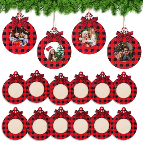 Red Black Buffalo Plaid Photo Frame Ornament for Christmas Tree Decorations - Hanging Pendant Set