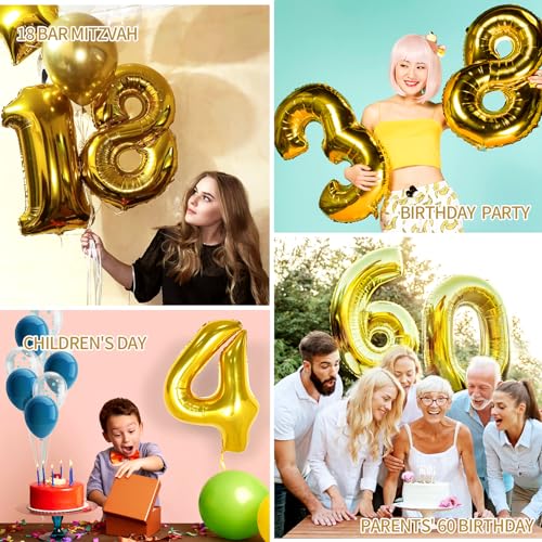 40 Inch Gold Number Balloons for Birthday & Party Decorations