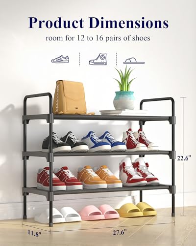 Kitsure 3-Tier Shoe Rack for Closet, 27.6" Wide, Black