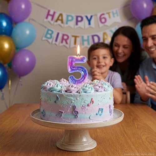 Kpop Music Note 5th Birthday Candle – Purple Gradient Cake Topper