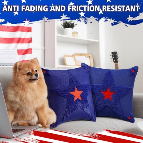 Patriotic Pillow Covers 18x18 Red White Blue Star Embroidered Set of 2