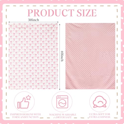 Lounsweer Pink Bow Baby Blanket, Soft Fleece 3D Polka Dot Throw, 30x40 Inch