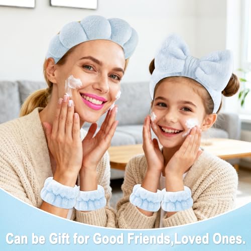 Zkptops 5Pcs Bubble Spa Headband and Wristband Set for Washing Face Blue