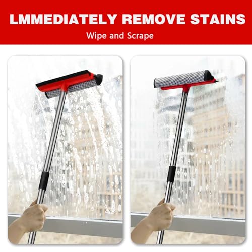 2-in-1 Window Squeegee with 59-Inch Extendable Pole for Glass Cleaning
