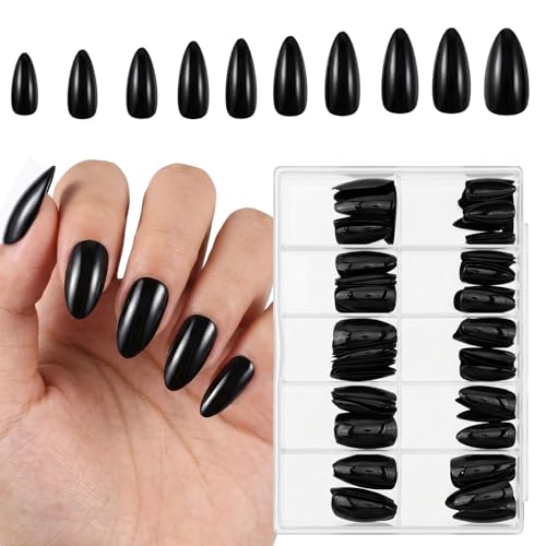 Black Press on Nails Short Almond False Nail Tips 120 Pcs