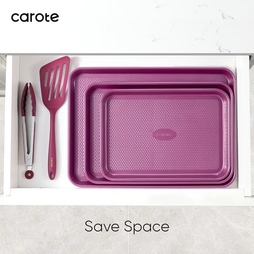 CAROTE 3-Piece Baking Pan Set - Bakeware Set, Baking Sheet Set Including 13 Inch 15 Inch 17 Inch Sheet Pan, Cookie Sheet for Baking, Royal Violet