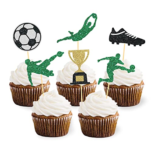 24 Soccer Cupcake Toppers for Football Party Decorations
