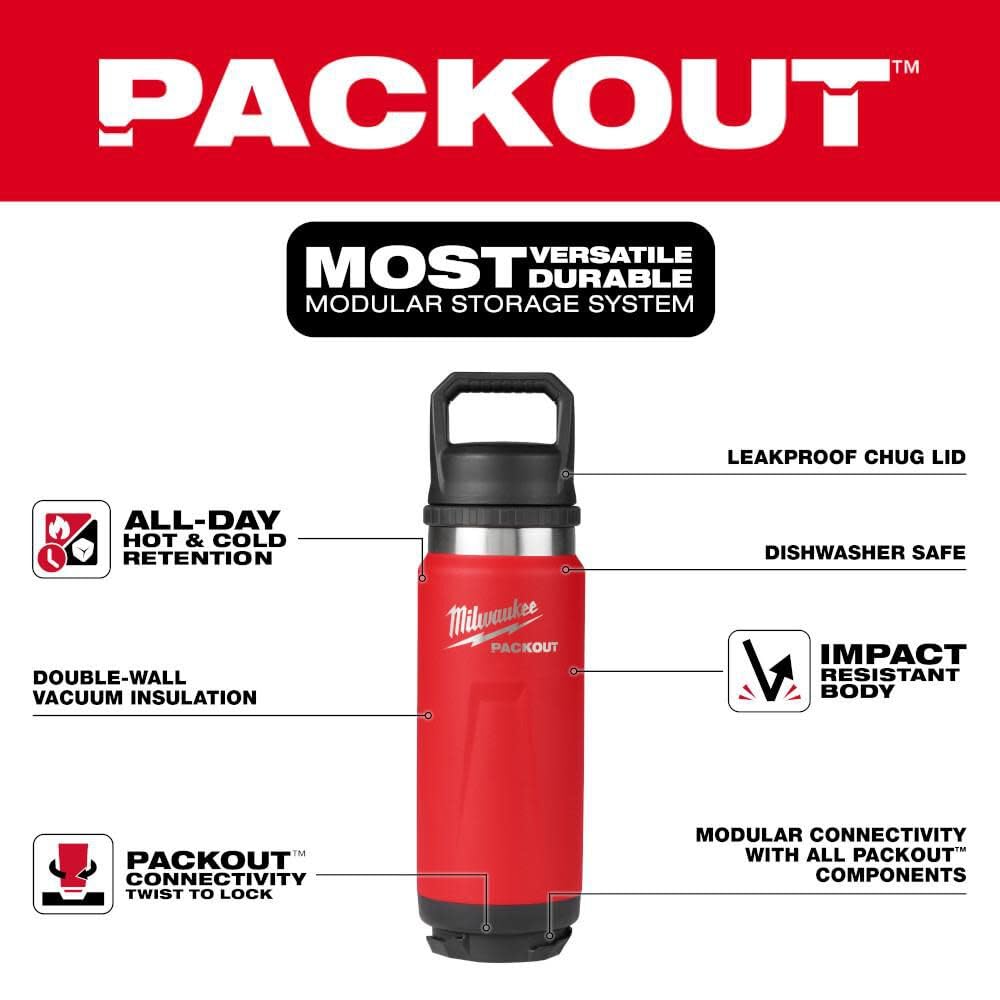 Milwaukee Packout Thermal Bottle 709 Ml (Red) - 48-22-8396R