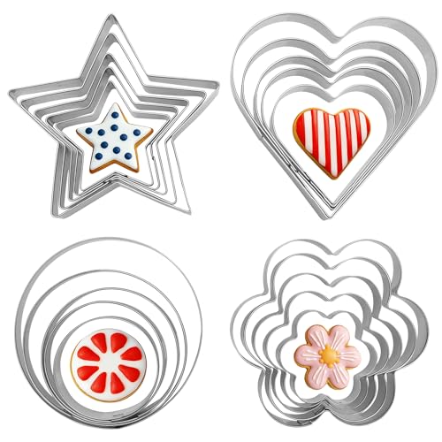 20-Piece Stainless Steel Cookie Cutters Set - Star, Heart, Flower Shapes