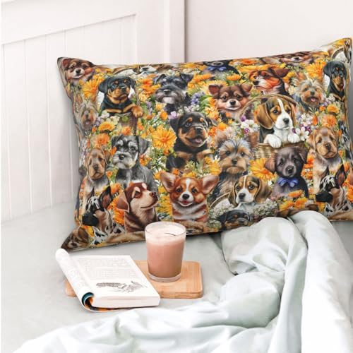 Dog Print Pillowcase 16"x24" Soft Polyester Rectangular Cushion Cover