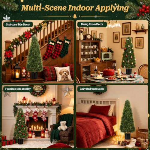 Buddhist Pine Trees with Ground Spikes - 2 Pack, 3FT Artificial Christmas Decor