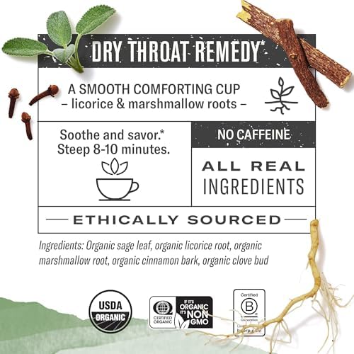 Numi Organic Throat Soother Tea - 16 Herbal Tea Bags, Caffeine Free