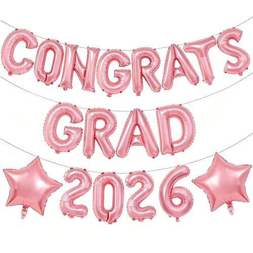 16-Inch Rose Gold Graduation Balloons 2026 - Congrats Grad Banner