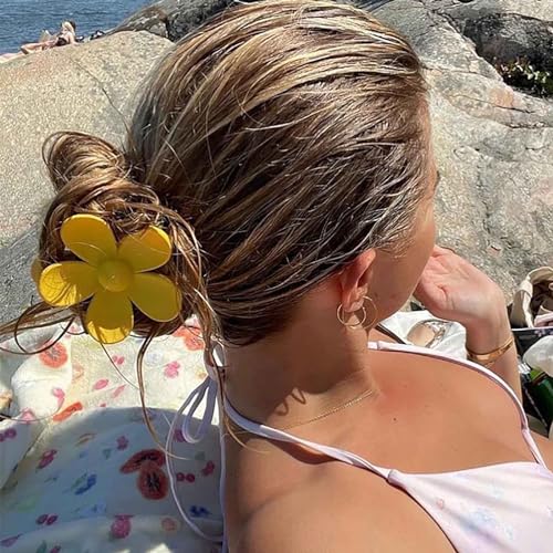 Jugielu Large Yellow Flower Hair Claw Clip Matte Acrylic Floral Hairclip