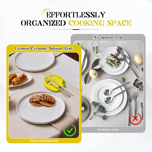 Lemon Shaped Ceramic Spoon Rest - Non-Slip Kitchen Utensil Holder