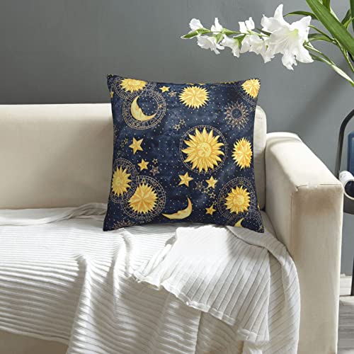 VARUN 18x18 Inch Golden Stars Moon Sun Throw Pillow Cover