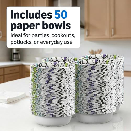 Amazon Basics 20 Oz Disposable Paper Bowls - 50 Count, Microwave Safe & Sturdy