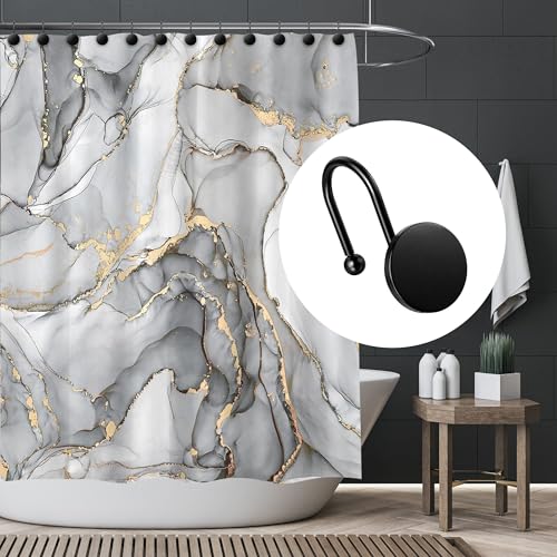 Sunlit Black Shower Curtain Hooks - 1.2 Inch Large Round Metal Rings for Bathroom