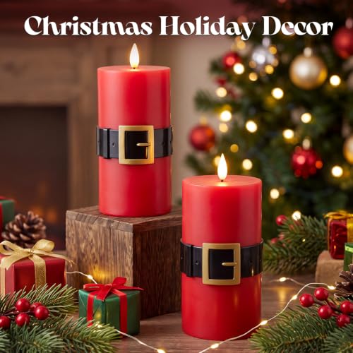 Retisee 2-Pack Christmas Flameless Candles with Santa Belt Design - Red Variation