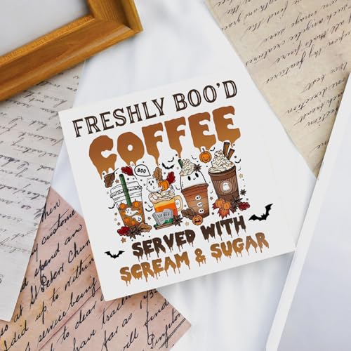 YINSSA Halloween Coffee Bar Sign Wooden Decor - Spooky Ghost & Fall Theme