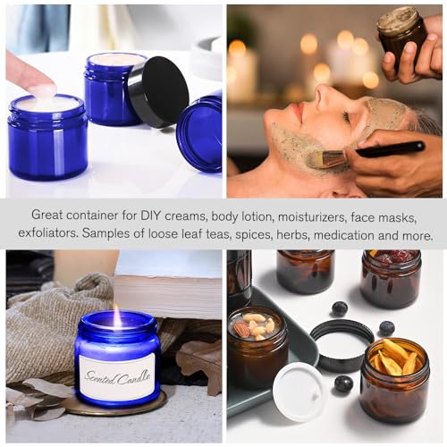 4 oz Glass Jars with Lids, 2 Pack Blue & Amber Small Leakproof Containers