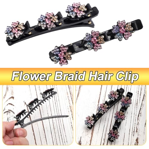 BOXOB Crystal Stone Braided Hair Clips - 2Pcs Shiny Rhinestone Barrettes