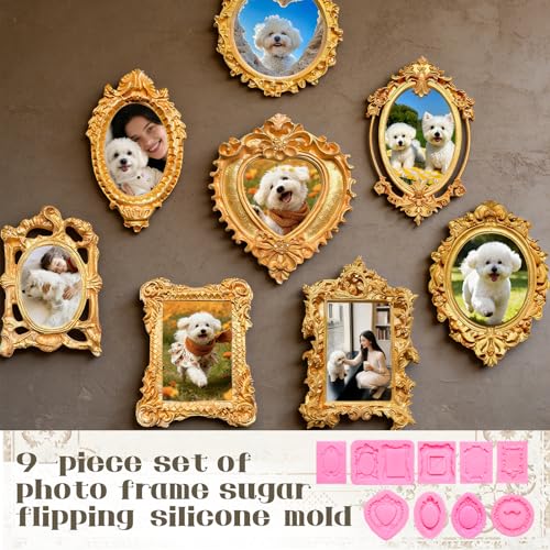 9-Piece Silicone Picture Frame Molds for Cake & Chocolate Decoration
