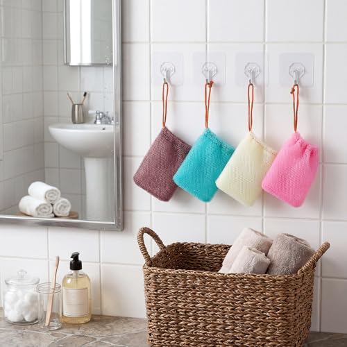 JJUNW 8-Piece Mesh Soap Bags with Drawstring Exfoliating Soap Saver Pouches