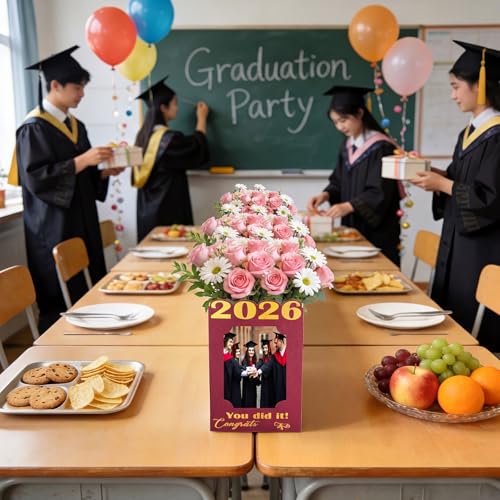 2026 Graduation Photo Frame Centerpieces - 12 Pack Red Glitter