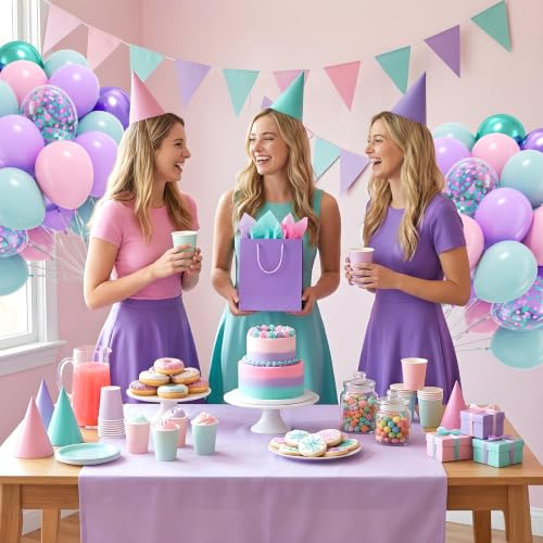 60pcs Mermaid Balloons Set - Pink Purple Teal Green Confetti