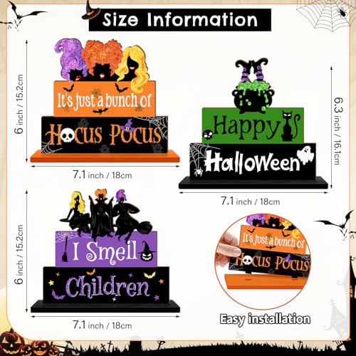 Halloween Wooden Table Signs Set - 3PCS Spooky Witch Decor