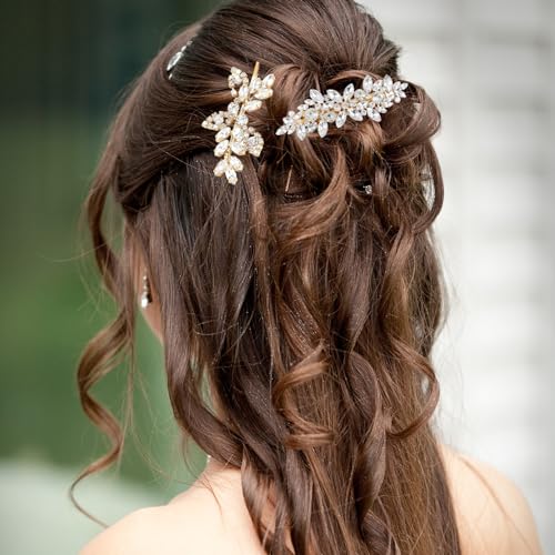 CYUXING 4Pcs Gold Rhinestone Hair Clips for Bride Wedding Hairpins