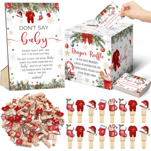 Christmas Baby Shower Game Set - Diaper Raffle Supplies with Santa Design