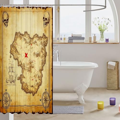 Feelyou Nautical Island Map Shower Curtain - Vintage Pirate Theme 72x72 Inch