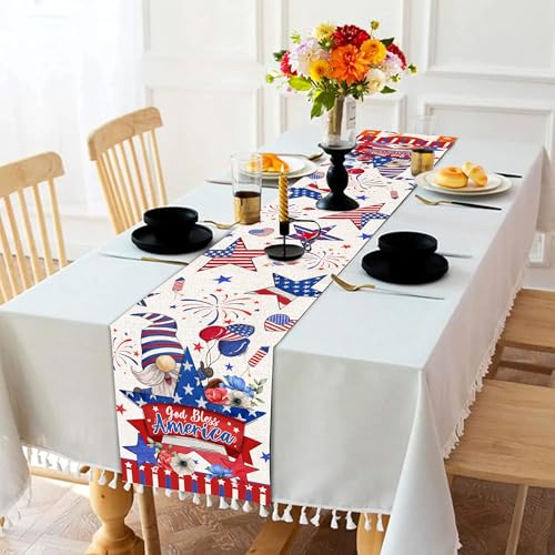 Patriotic 4th of July Table Runner - 72 Inch Linen Decor