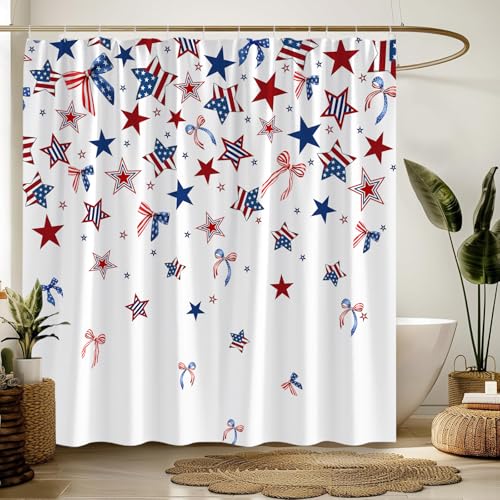 Patriotic 4th of July Shower Curtain - Red, White, Blue, 70"x70"