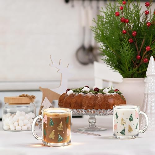 Clear Christmas Tree Glass Coffee Mugs Set - 4 Pcs Holiday Drinkware