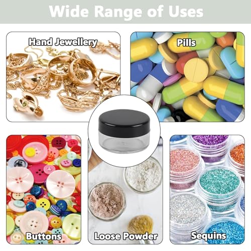 Clear Plastic Storage Jars with Black Lids, 10ml Cosmetic Sample Containers, 12 Pack