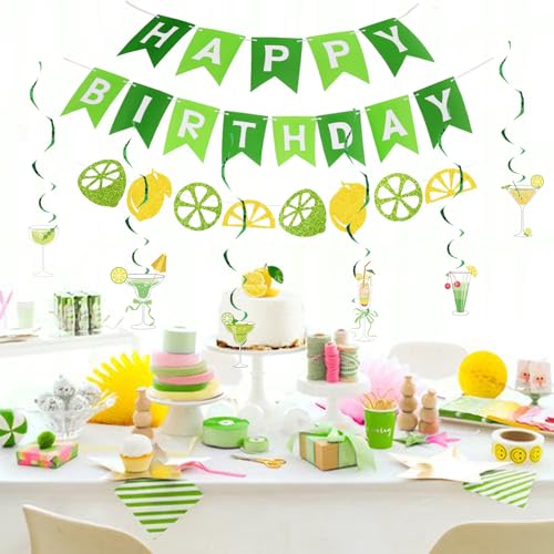Green Margarita Birthday Decorations Set with Banner & Streamers