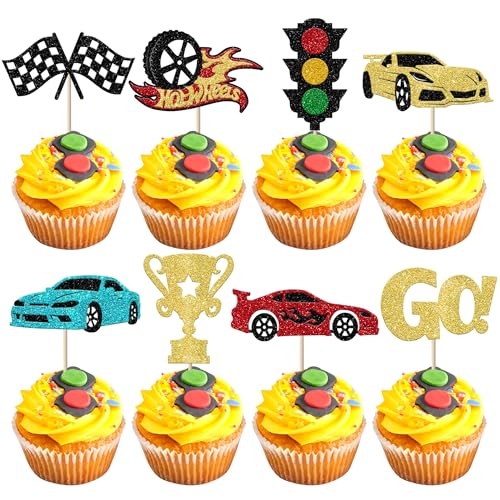 Rsstarxi Design 2 Race Car Cupcake Toppers - 24 Pack for Parties