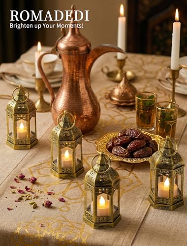 Vintage Gold Mini Lanterns Pack of 10 with Remote Control for Centerpieces