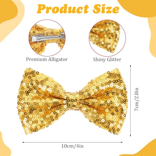 MBAIYO Gold Glitter Hair Bows 3-Pack Sparkly Sequin Bow Clips for Girls