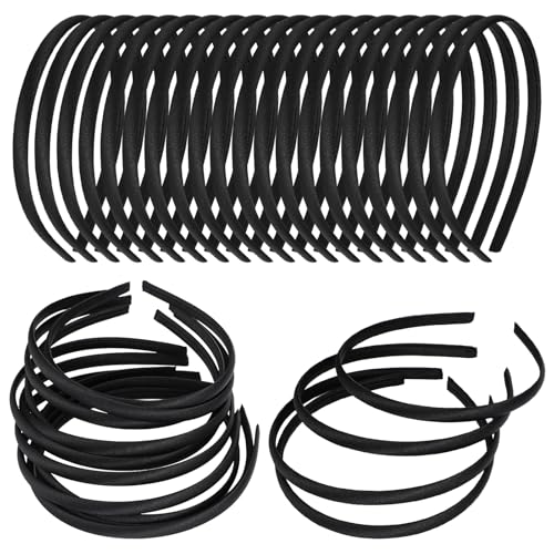 Yolev 20pcs Black Satin Headbands for Women Non-Slip Skinny Hair Bands